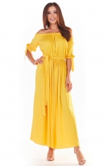 Długa Sukienka z Hiszpańskim Dekoltem - Żółta