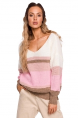Sweter w Paski z Dekoltem V - Model 4