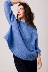Sweter Oversize z Nietoperzowym Rękawem - Lazurowy