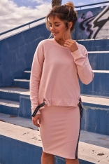 Asymetryczna Bluza z Lampasami - Różowa
