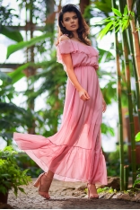Maxi Sukienka w Hiszpańskim Stylu - Różowa