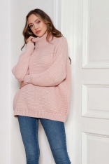 Oversizowy Sweter z Luźnym Golfem - Różowy
