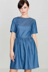 Niebieska Bawełniana Sukienka z Krótkim Rękawem