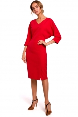 Czerwona Sukienka Oversize z Ołówkowym Dołem