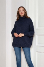 Oversizowy Sweter z Luźnym Golfem - Granatowy