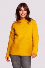 Milutki Sweter z Zabudowanym Dekoltem - Miodowy