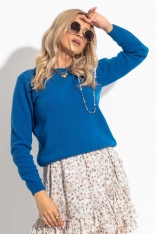 Wełniany Sweter z Okrągłym Dekoltem - Niebieski