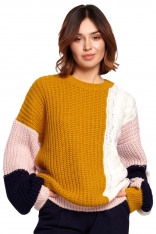 Wielokolorowy Sweter z Warkoczem Zakładany przez Głowę - Model 1