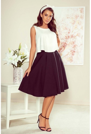 Czarna Casualowa Rozkloszowana Midi Spódnica z Kieszeniami