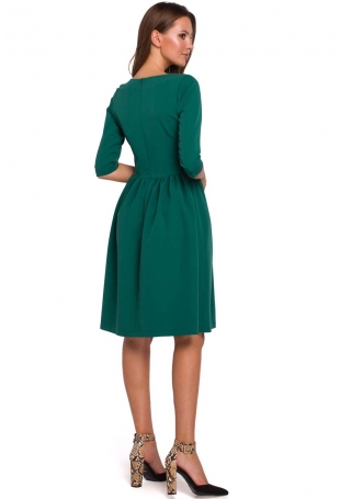 Zielona Rozkloszowana Sukienka z Rękawem za Łokcie