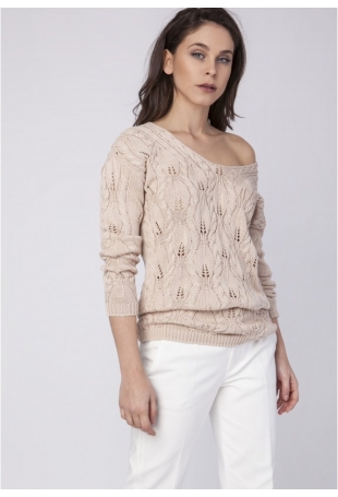 Kobiecy Ażurowy Sweter - Beżowy