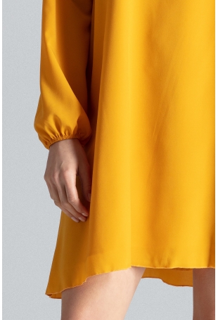 Żółta Sukienka Trapezowa z Długim Rękawem