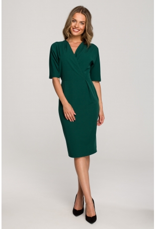 Elegancka sukienka z Kopertowym Dekoltem - Zielona