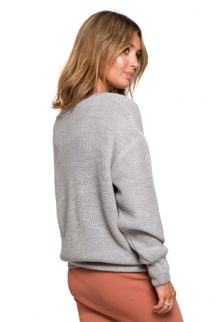 Klasyczny Sweter z Dekoltem w Szpic - Szary