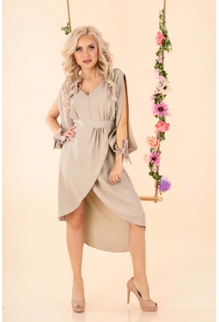 Asymetryczna Sukienka z Rozciętymi Rękawami - Beżowa