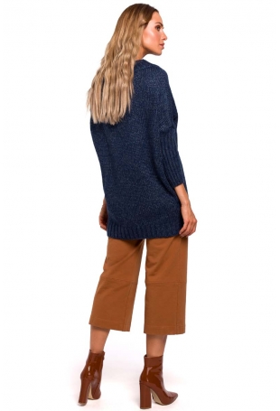 Granatowy Melanżowy Oversizowy Sweter z Półgolfem