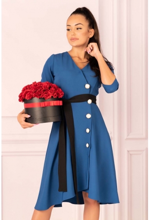 Indygo Rozkloszowana Sukienka Zapinana na Guziki