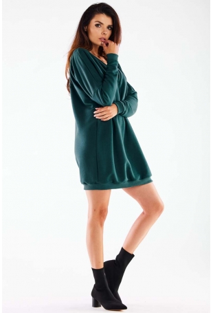 Oversizowa Mini Sukienka z Bawełny - Zielona