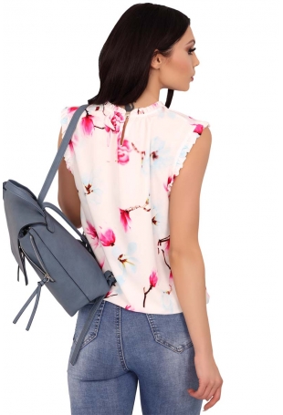 Biała Letnia Bluzka z Kwiatowym Motywem z Falbankami