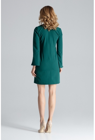 Zielona Sukienka Koktajlowa Mini z Rozciętym Rękawem