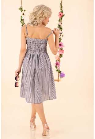 Rozkloszowana Sukienka w Paski - Szara