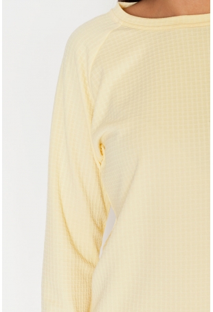 Żółta Minimalistyczna Bluzka z Dyskretną Fakturą z Długim Rękawem