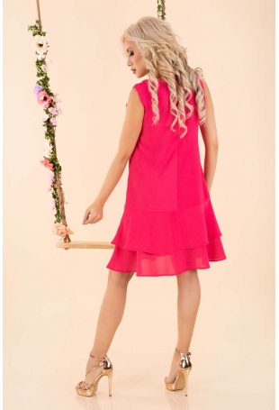  Luźna Sukienka bez Rękawów z Falbankami - Fuksja