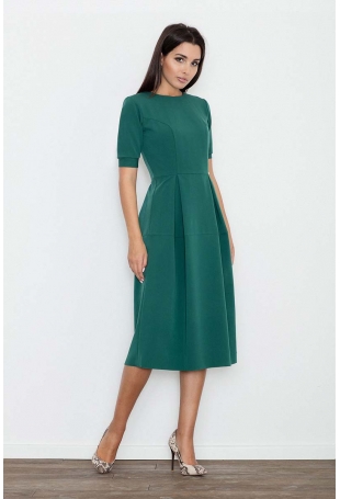 Zielona Sukienka Elegancka Wizytowa Midi