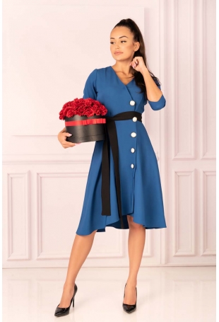 Indygo Rozkloszowana Sukienka Zapinana na Guziki