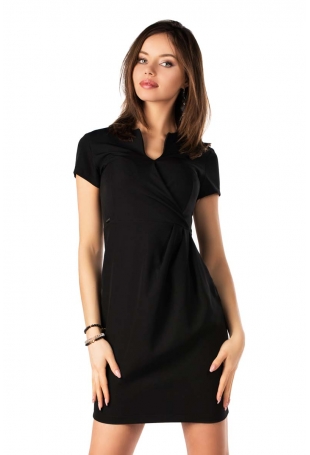 Czarna Wizytowa Sukienka z Krótkim Rękawem