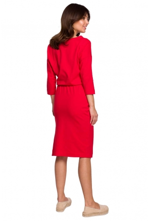 Dzianinowa Sukienka z Paskiem - Czerwona