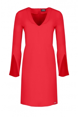 Czerwona Sukienka Koktajlowa Mini z Rozciętym Rękawem