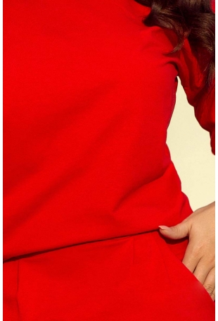 Czerwona Codzienna Zbluzowana Sukienka z Dekoltem na Plecach