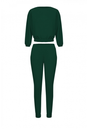 Dresowy Komplet Nierozpinana Bluza i Dopasowane Spodnie - Zielony