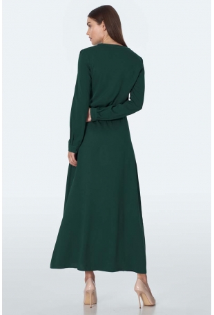 Zielona Sukienka Maxi z Dekoltem V Zapinanym na Guziki