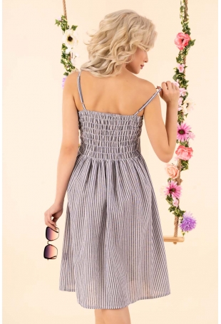 Rozkloszowana Sukienka w Paski - Szara