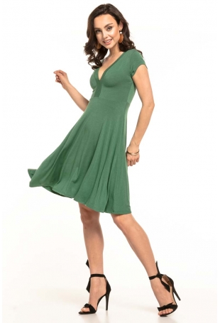 Zielona Sukienka Dzianinowa z Dekoltem V na Lato