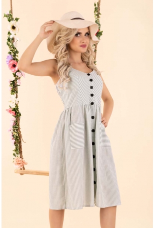 Rozkloszowana Sukienka w Paski - Miętowa