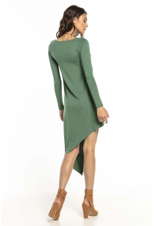 Zielona Asymetryczna Sukienka Dzianinowa