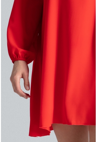 Czerwona Sukienka Trapezowa z Długim Rękawem