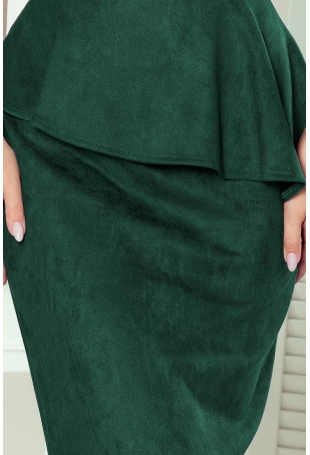 Elegancka Ołówkowa Sukienka Midi z Asymetryczną Baskinką - Zielona