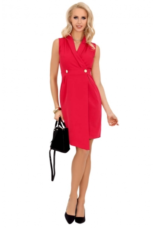 Różowa Asymetryczna Sukienka Żakietowa bez Rękawów