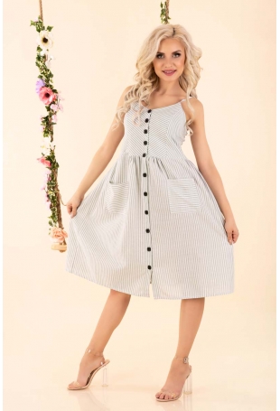 Rozkloszowana Sukienka w Paski - Miętowa