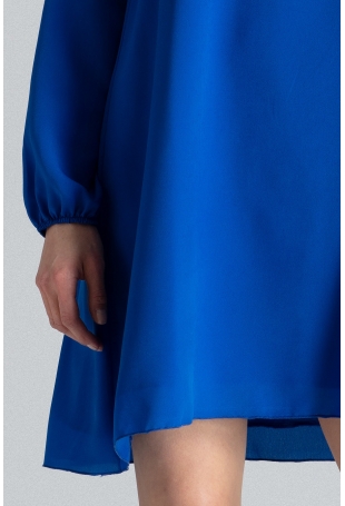 Niebieska Sukienka Trapezowa z Długim Rękawem