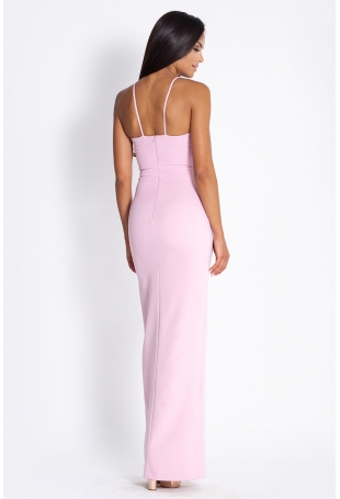 Różowa  Elegancka Maxi Sukienka na cienkich Ramiączkach