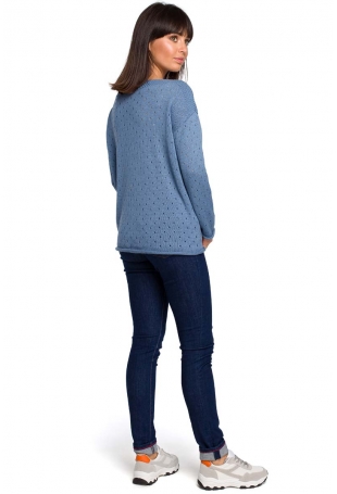 Niebieski Luźny Ażurowy Sweter