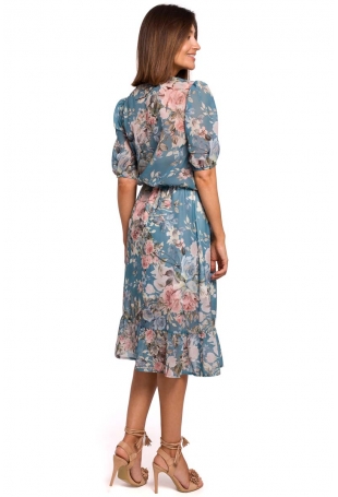 Zwiewna Szyfonowa Sukienka w Kwiaty z Falbanką - Model 4
