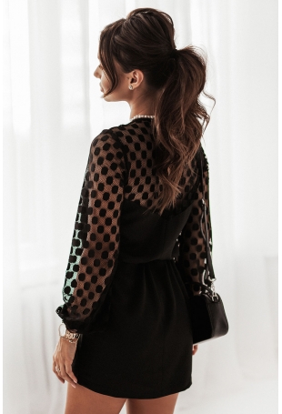 Sukienka z Bufiastym Rękawem z Siateczki  w Grochy