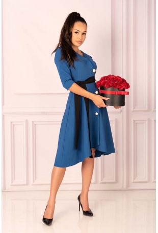 Indygo Rozkloszowana Sukienka Zapinana na Guziki