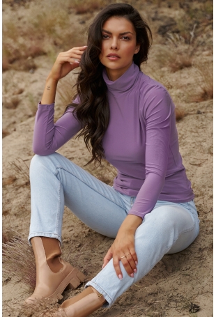 Liliowa Klasyczna Bluzka z Golfem 